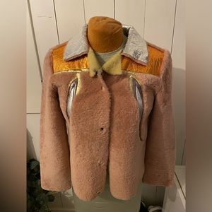 REVERSIBLE silver and soft pink faux fur jacket
